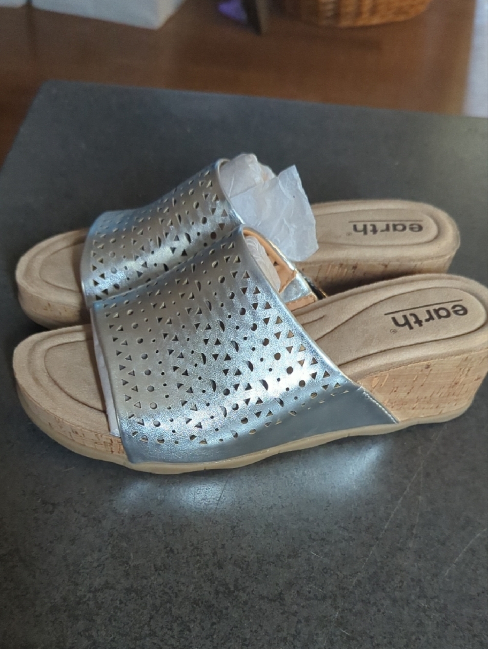 Earth Silver Perforated Slide Mules - Picture 3 of 6